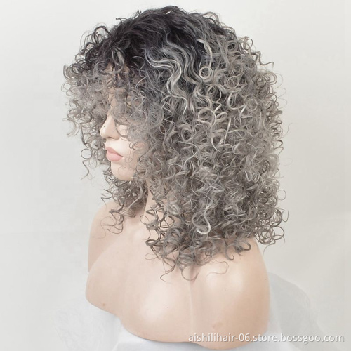 The top selling short silver-gray African wigs with kinky curls are synthetic wigs for black women